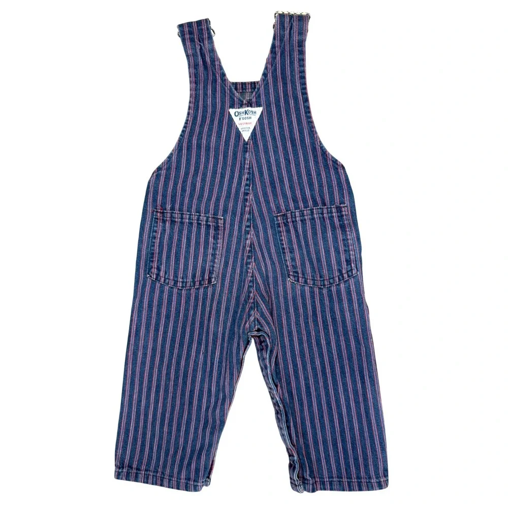 Vintage 80s OshKosh B'Gosh Vestbak Overalls 12M USA Railroad Stripe Rare Red Blu